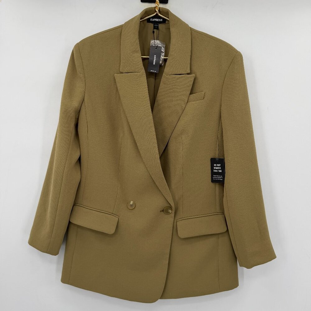 EXPRESS olive green Double Breasted Blazer Tailored Neutral Workwear Small NWT